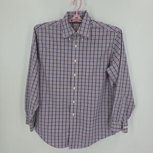 Brooks Brothers 346 Men's Purple & White Check‎ Button Down Ls Shirt Size Medium